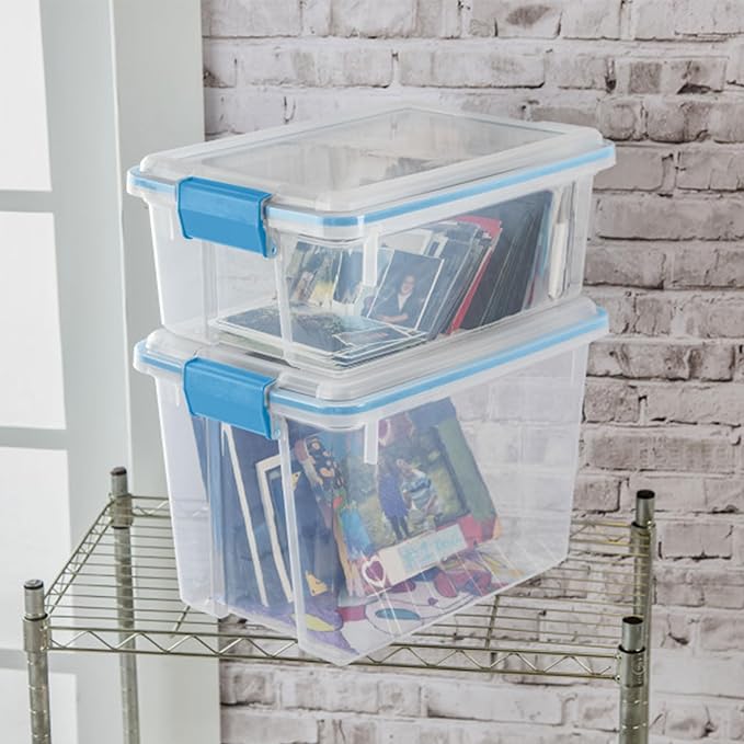 Sterilite 18-Pack Gasket Box Weather-Resistant Storage Bins with Latching Lids 20 Quart - Heavy-Duty Organizing Containers for Closet Bathroom and Office