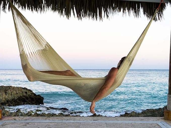 Handwoven Hammock by Yellow Leaf Hammocks - Double Size Fits 1-2 PPL 400lb max - Weathersafe Super Strong Easy to Hang Ultra Soft Artisan Made - Color: Natural Khaki