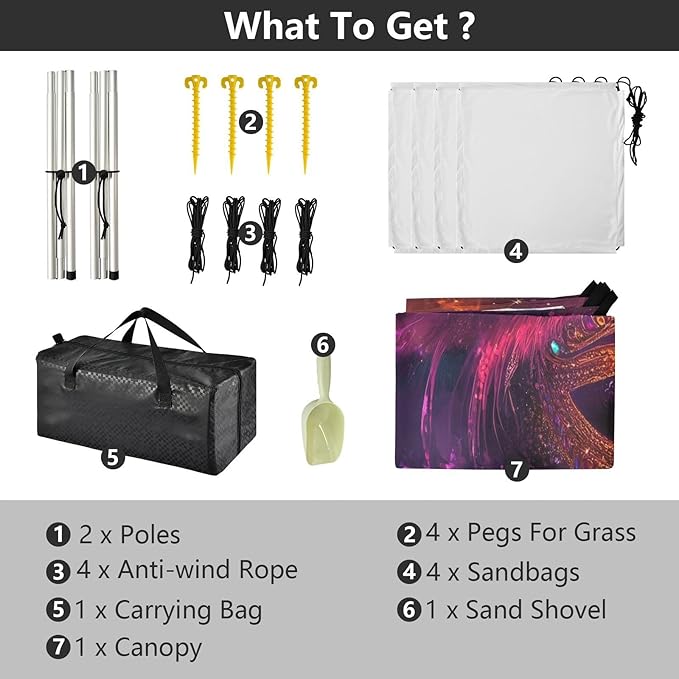 Carnival Masquerade Mask Mardi Gras Beach Tent Sun Shelter Set UPF50+ UV Protection 10.5 x 9.19 FT Camping Shade Canopy with Sandbags Sand Anchors Carrying Bag and Others