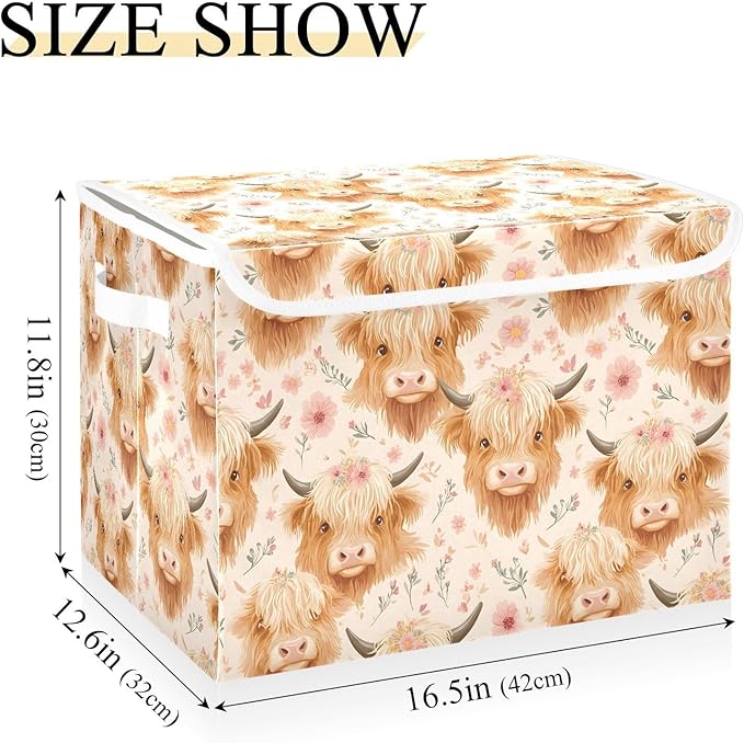 Storage Cube with Lid Cartoon Cattles Print 16.5×12.6×11.8 IN 1 Pack Collapsible Large Capacity Foldable Storage Basket Bin Organizer