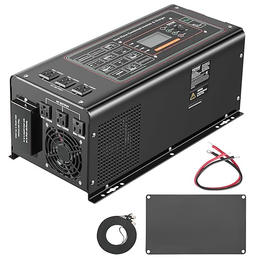 VEVOR Pure Sine Wave Inverter Charger 3000 Watt DC 24V to AC 120V Power Inverter with LCD Display Remote Control Solar Inverter for Off-Grid Solar RV Boat Home Compatible with Various Batteries