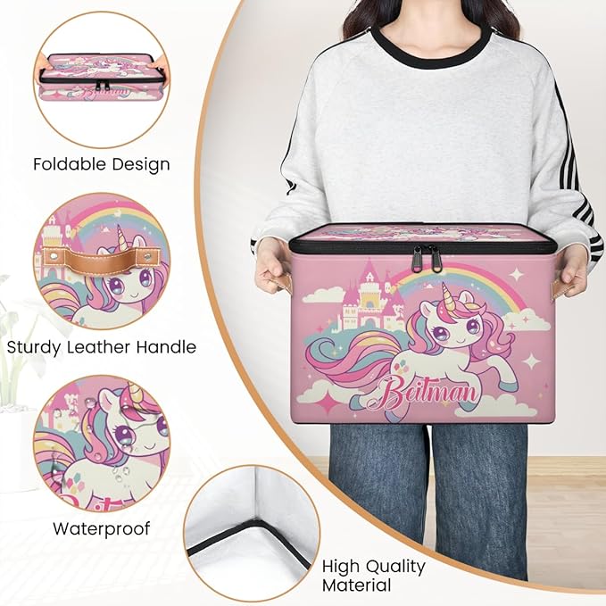 Storage-Bins with Lids Personalized Closet-Storage-Bins Under-Bed Stackable-Cubes-Box for Home Bedroom Rainbow Unicorn
