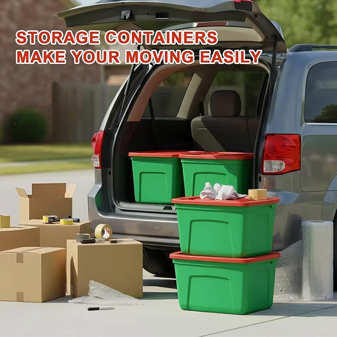 4-Pack Christmas Storage Totes with Lids - Made in USA 18-Gallon(72-Quart)Red Storage BinsHoliday OrganizerPlastic Stackable Large Storage Boxes for HomeOfficeGarageBasement Red/Green