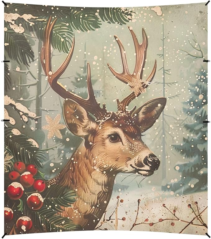 ALAZA Vintage Christmas Deer Snow Tree Beach Tent Sun Shelter Portable Canopy Sunshade for Outdoor Camping Picnics Backyard Fun 10x9 ft