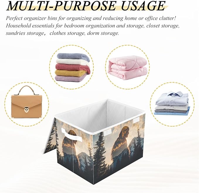 Storage Cube with Lid Surreal Sasquatch Print 16.5×12.6×11.8 IN Collapsible Large Capacity Foldable Storage Basket Bin Organizer