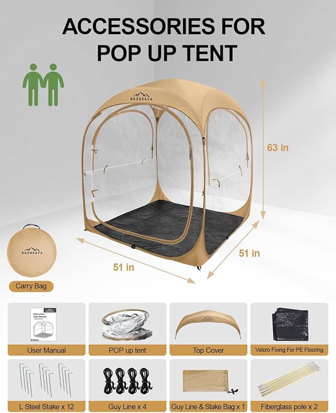 Baobrava Pop Up Sports Tent - Thick PVC Scratch-Resistant Bubble Clear Tent Instant Weather Proof Pod with Extra Top Cover for Soccer Football Games Outdoor Events 1-2 Person