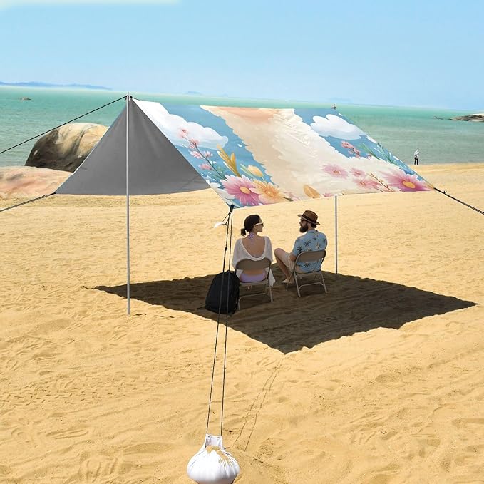 ALAZA Carttoon Alpaca with Flowers and Clouds Beach Tent Sun Shelter Portable Canopy Sunshade for Outdoor Camping Picnics Backyard Fun 10x9 ft