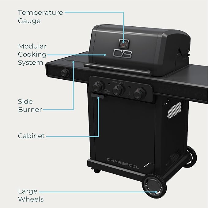 Charbroil Pro Series Amplifire Technology 3-Burner Propane Gas Grill and Griddle Cabinet with Side Burner Black - 463366724