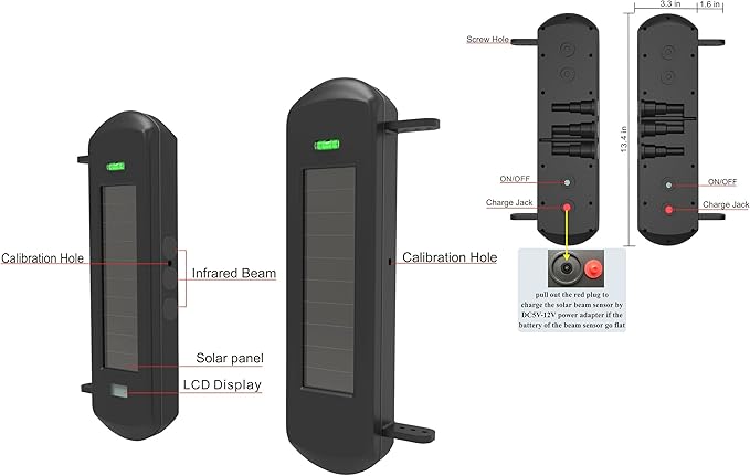 HTZSAFE Solar Wireless Outdoor Photoelectric 3 Beam Sensor Waterproof(IP66) Wireless Transmission Range Up To 1/2 Mile Infrared Detection Range Up To 300 Feet
