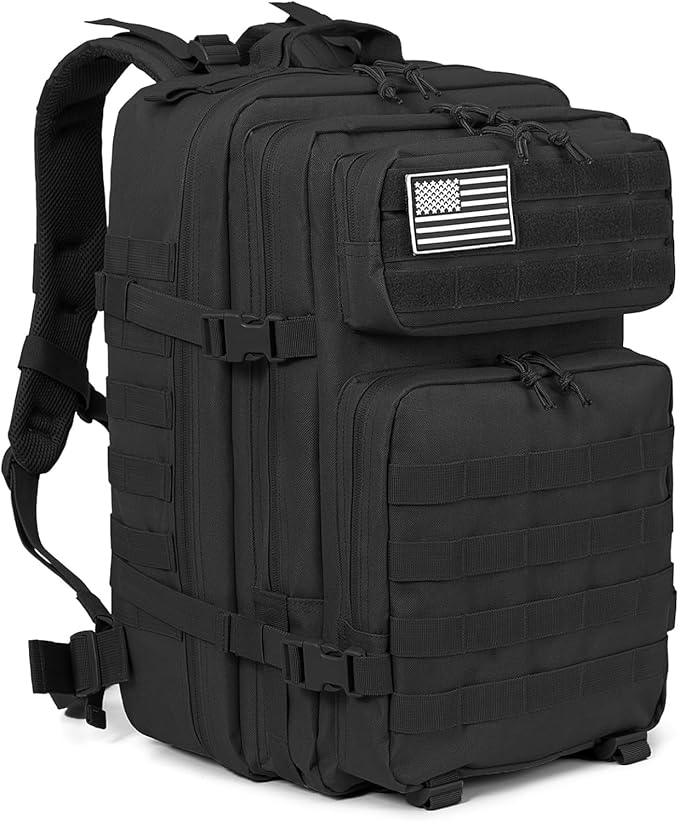 50L Tactical Backpack Training Gym Fitness Bag Outdoor Hiking Camping Army Molle Backpacks for Men Travel (Black)