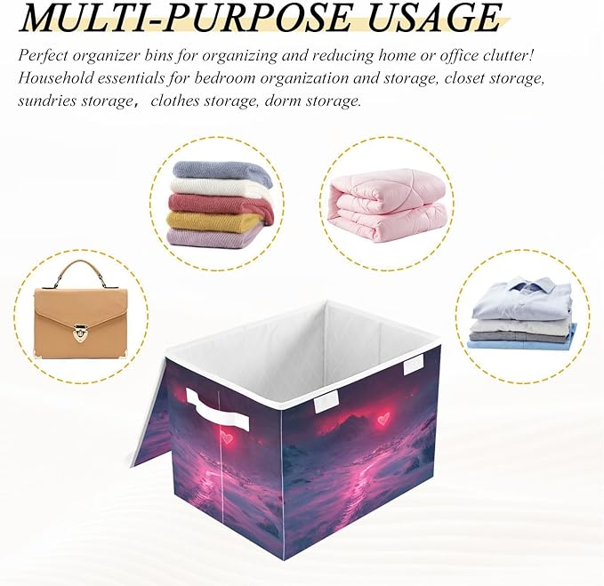 AIXIWAWA Lidded Storage Cube (Heart Polar) Fabric Foldable Closet Bins with Flip Lid and Handles Organizer Basket Container 16.5 x 12.6 x 11.8 IN