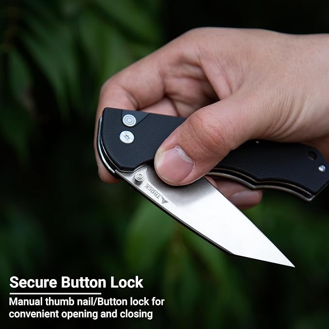Pocket Folding Knife - 3.39 EDC Knife D2 Blade Stonewashed Finish - G10 Handle with Thumb Stud - Pocket Knife for Men Women - Camping Hiking Survival Preparation