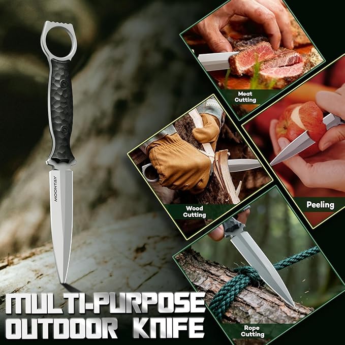 Moontay Fixed Blade Hunting Knife with K-Sheath Full Tang Survival Knife with G10 Handle High Carbon Stainless Camping Knives for Outdoor Bushcraft Cool Knives for Men Gift Idea for Men
