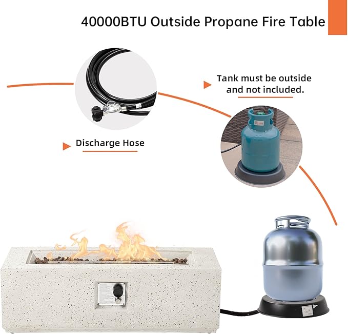 HOMPUS Outdoor Propane Fire Pit 44-inch x 17-inch Rectangle White Terrazzo Concrete Fire Table with Lava Rocks and Rain Cover 50000 BTU Gas Fire Pit for Patio Deck or Backyard