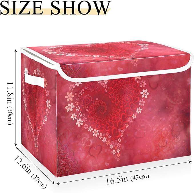 senya Valentines Storage Baskets Collapsible Storage Bins with Lids Floral Heart Storage Boxes Clothes Baskets for Organizing