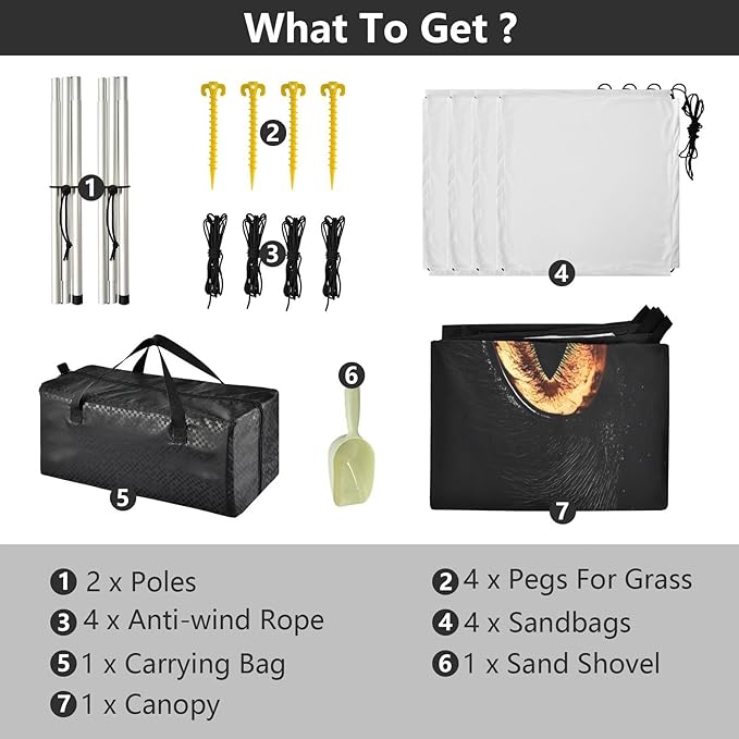 Black Cat Eyes Beach Tent Sun Shelter Set UPF50+ UV Protection 10.5 x 9.19 FT Camping Shade Canopy with Sandbags Sand Anchors Carrying Bag and Others