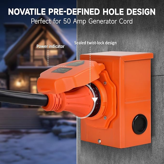 H HZXVOGEN 50 Amp Generator Cord and Power Inlet Box Kit 15FT RV Extension Cord NEMA 14-50P/SS2-50R STW 6/3+8/1 AWG Power Cord with Pre-Drilled Generator Inlet Box Twist Lock Connector UL&ampETL Li