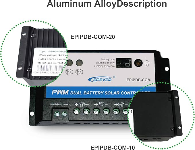 EPEVER EPIPDB-COM Series Dual Battery Solar Charge Controller 10A 12V/24V Auto Work for RVs Caravans and Boats etc Duo Battery Solar Charging System