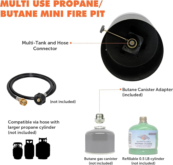 Flame King Mini Tabletop Fire Pit Dual Fuel Propane and Butane Smokeless Odorless Flame Portable Great for Outdoor