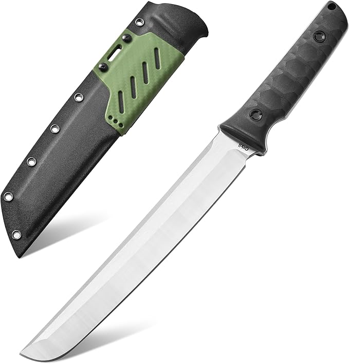Gtkii GTK6 Fixed Blade Knife AUS-10 Steel Blade Full Tang Nylon Fiberglass Handle EDC Fixed Knifes for Outdoor Camping Adventure(Silver)