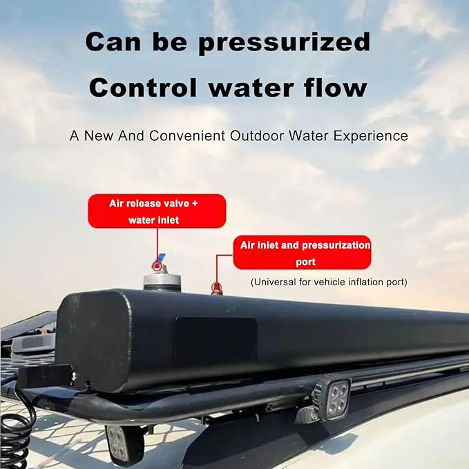 Pressurized Water Tank Portable Vehicle Water Storage Tank for Camping Overland Beach Roof Rack Mount 2bar Pressure