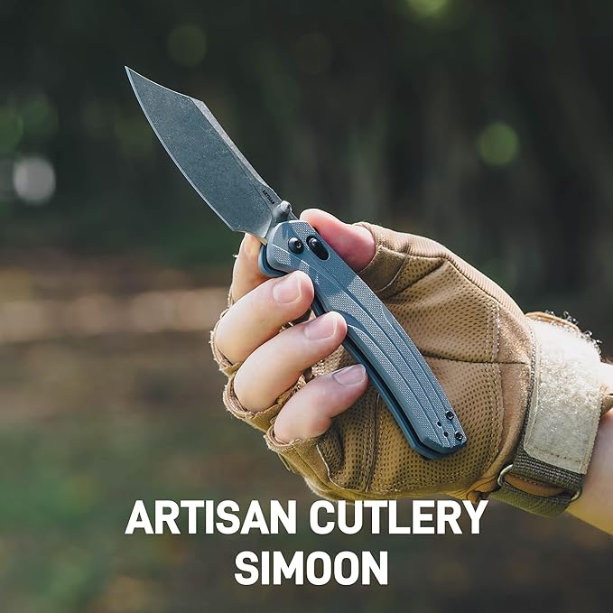 ARTISANCUTLERY Simoon Pocket Knife 3.47 AR-RPM9 Steel Blade G10 Handle Folding Knife with Recoil Lock V2 EDC Knives for Camping Hiking Survival(ATZ-1882 Blue)