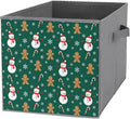 Collapsible Storage Bins with Handles Christmas Gingerbread Snowman Green Foldable Cube Organizer Box for Closet Shelf Toy Storage Space-Saving Home &amp Office Decor