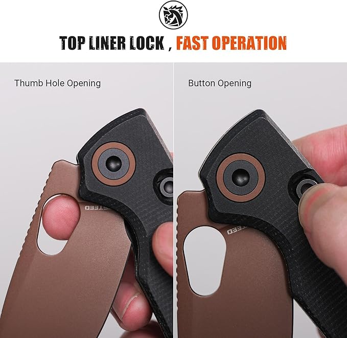 Vosteed Porcupine - EDC Pocket Knife 2.99’’ 14C28N Steel Rose Gold Blade Top Liner Lock Micarta Handle - Lightweight Folding knives with Clip for Men &amp Women Camping Outdoor-A2602