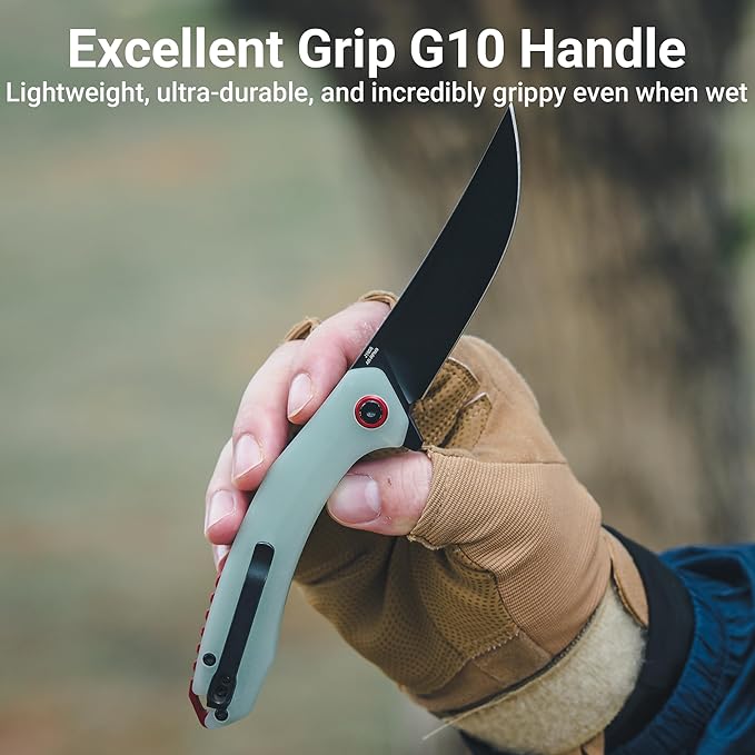 CJRB Folding Pocket Knife with AR-RPM9 Steel Blade and G10 Handle for Men Outdoor Camping Gobi(J1906B) Natural Green