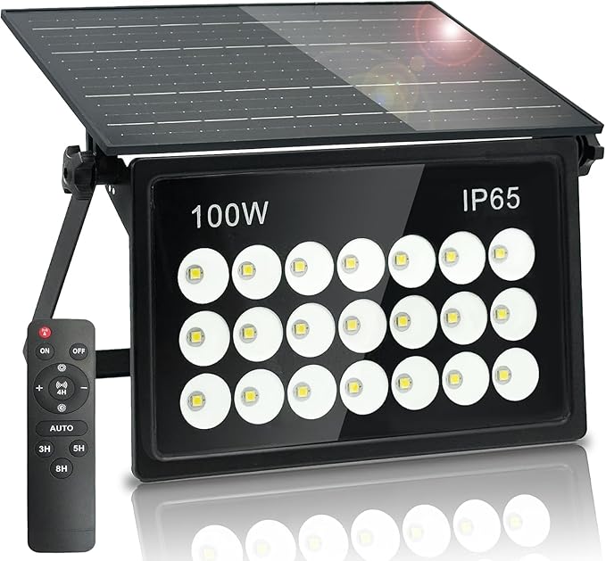 100W Solar Security Lights Solar Flood Lights Solar Lights Outdoor Waterproof Dusk to Dawn Solar Powered Security Lights 6500K Cool White for Porch Patio Yard Garage Garden