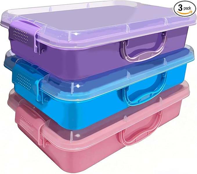 4 Qt (3.8L) Sensory Bin With Lid - 3 Pack Stackable Storage Sensory Bins with Lids Portable Sandbox Organizers Sand Arts Crafts (Blue Purple Pink)