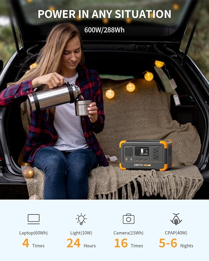 pecron Portable Power Station E300LFP 288Wh Solar Generator 2 Up to 600W AC Outlets Generator LiFePO4 Battery Fast Charging Power Station for Home Use RV Camping(Solar Panel Optional)