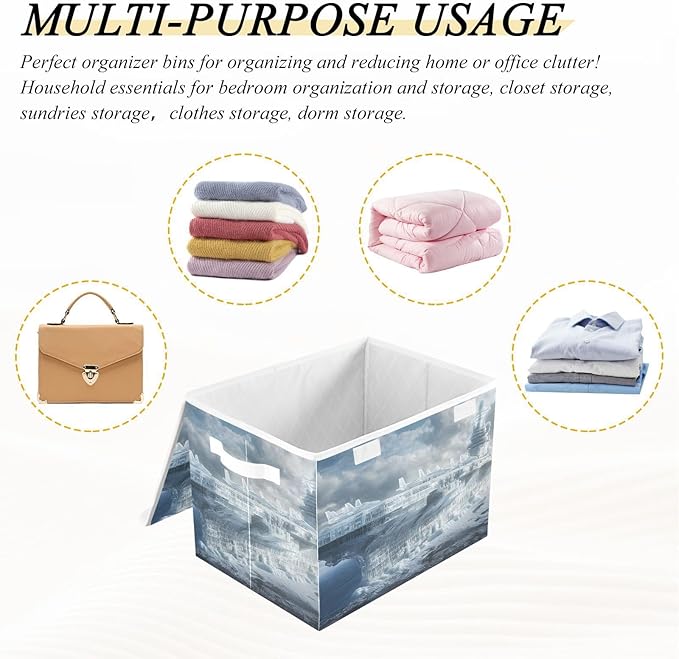Storage Cube with Lid Ice Carrier Print 16.5×12.6×11.8 IN Collapsible Large Capacity Foldable Storage Basket Bin Organizer