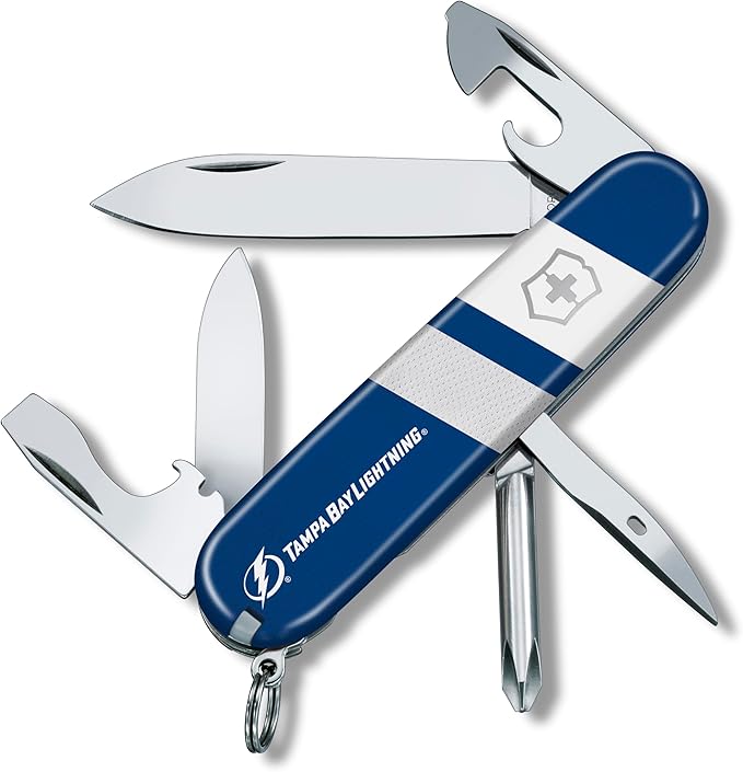 Victorinox Tinker Swiss Army Knife – Compact 12 Function Swiss Made Pocket Knife with Large Blade Small Blade and Bottle Opener – Tampa Bay Lightning