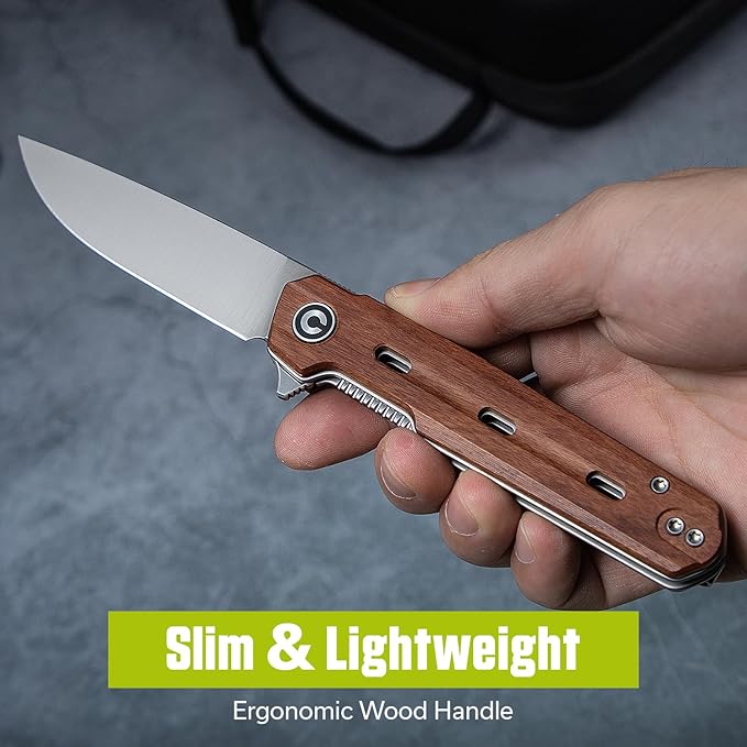 CIVIVI Navo Pocket Knife for EDC 3.25 Nitro-V Blade Wood Handle with Reversible Clip Folding Knife for Men Women C25015B-1 Wood