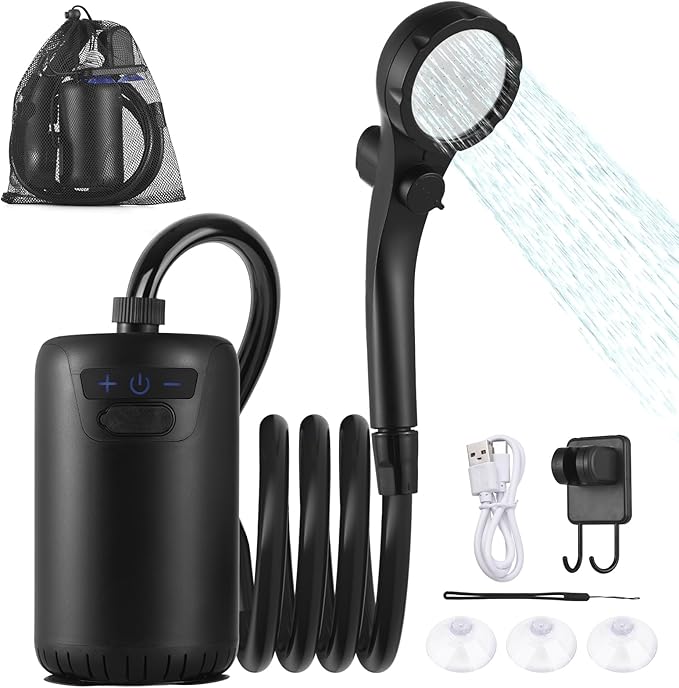 Portable Shower for Camping 8000mAh Rechargeable Camping Shower Electric Showers with Intelligent Digital Display Outdoor Camp Pump Showerhead Nozzle for Hiking