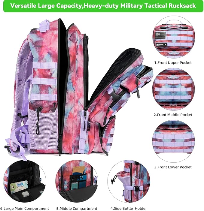 Military Tactical Backpack 55L for Men &amp Women Bug Out Bag Assault pack Molle Daypack Hiking Trekking Rucksack (Nebula camouflage)
