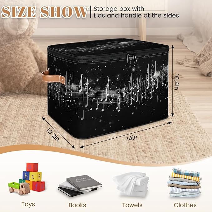 Storage Bins with Lids Jumping Notes Storage Basket Clothes Organizer with Handles Closet Storage Containers for Clothing Bedding Blanket
