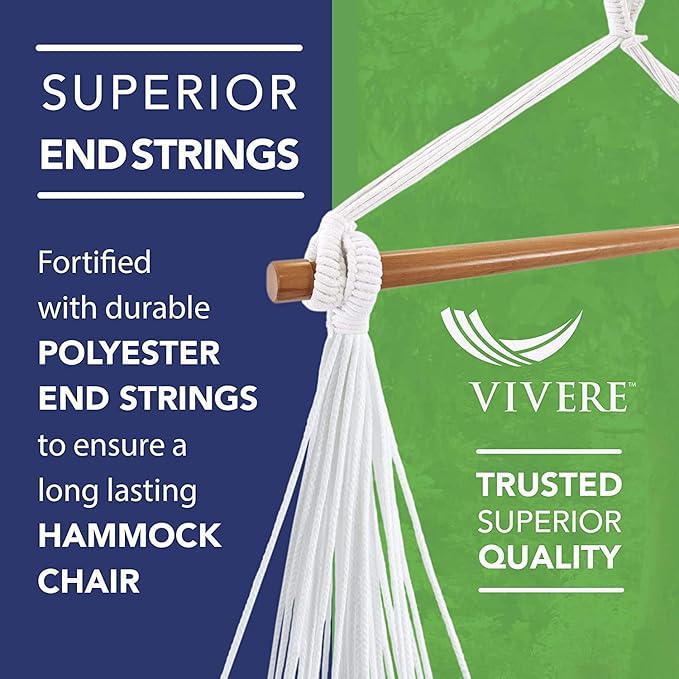 Vivere Cotton Hammock Chair with Hardwood Spreader Bar - 250 lb Capacity (Denim)