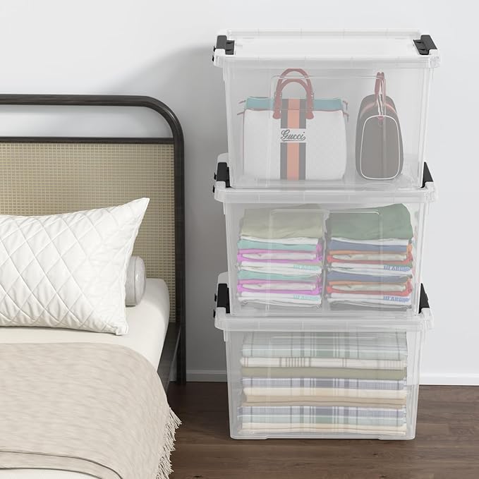 4-Pack 34 Quart Clear Plastic Storage Boxes with Lids Latching Bins Totes with Wheels