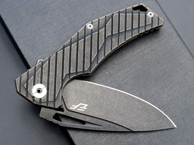 Eafengrow EF955 Titanium Alloy Folding Knife Titanium Handle with Pocket Clip Frame Lock EDC for Camping Tactical Hiking Survival Outdoor