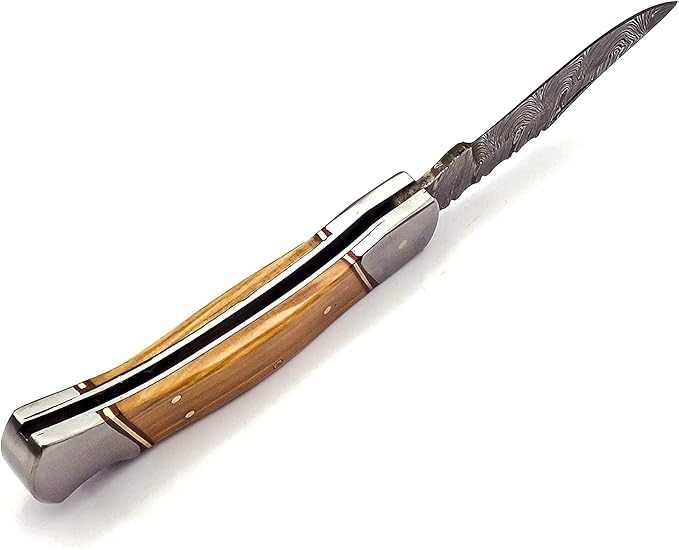 Nooraki - Handmade Damascus Pocket Knife with Pure Leather Sheath | Folding Knife Hunting Camping Multi Tool Knife With Leather Sheath Wood Handle - Gift for Men &amp Women