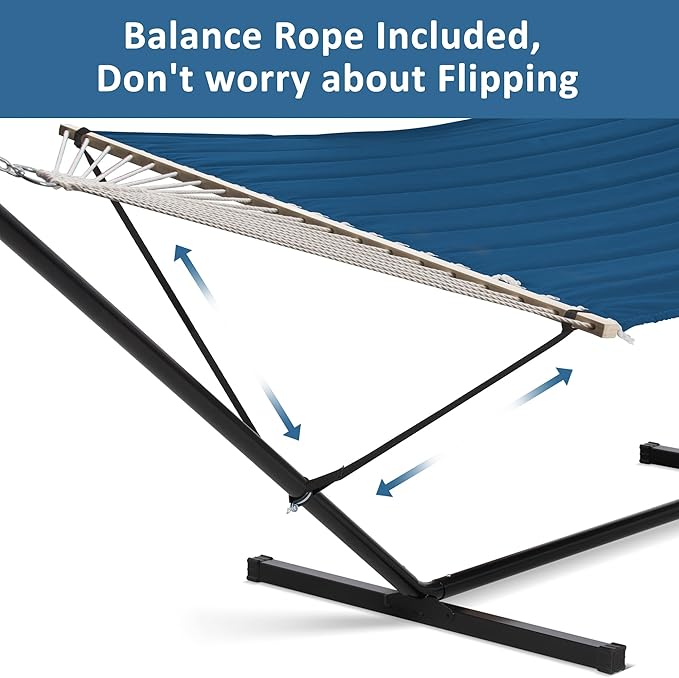 SUNCREAT Extra Large Hammocks for Outside Heavy Duty Hammocks with Stands Included Navy