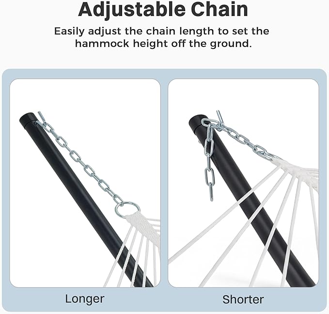 SUPERJARE Curved-Bar Hammock with Stand 2 Person Heavy Duty Hammock Frame Detachable Pillow &amp Portable Carrying Bag Perfect for Outdoor &amp Indoor Denim Blue with White Stripes