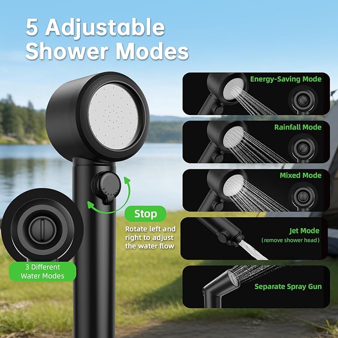 8000mAh Portable Camping Shower Upgrade Rechargeable Electric Shower Pump with 5 Gallon Bucket Intelligent LED DisplayPortable Shower for Outdoor