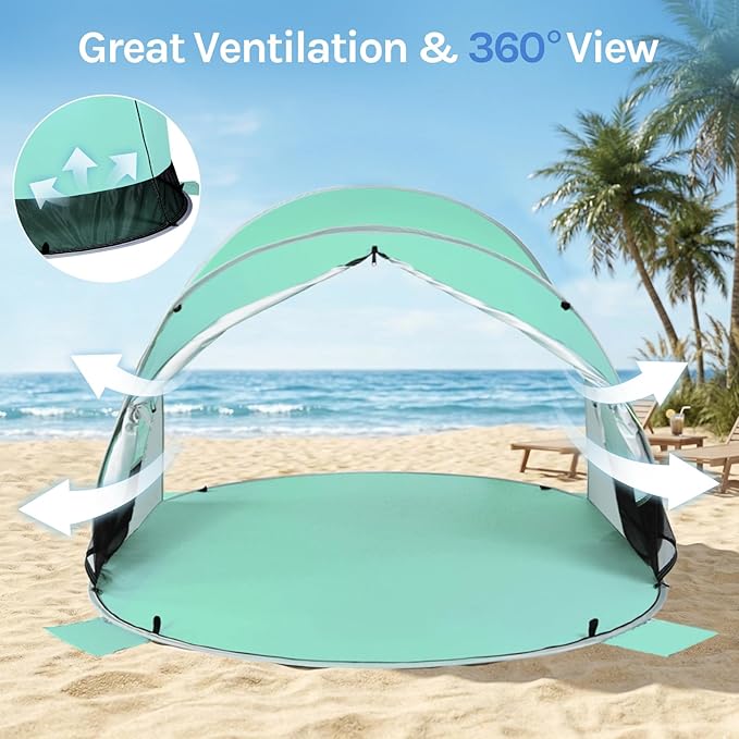 Wolfwise Pop up Beach Tent Sun Shelter with UPF50+ UV Protection Instant Easy Setup Popup Beach Shade Canopy for 2 Person Portable &amp Foldable with Carring Bag 79 ×49×38 in Mint Green