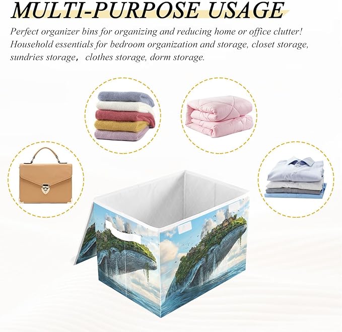 Storage Cube with Lid Surreal Whale Print 16.5×12.6×11.8 IN Collapsible Large Capacity Foldable Storage Basket Bin Organizer