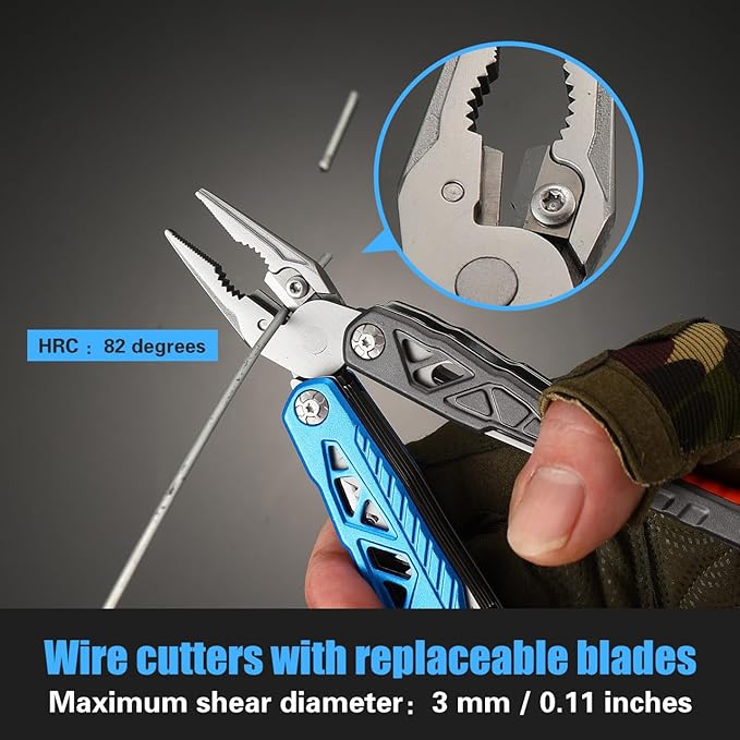 18 in 1 MultitoolBlueProfessional Stainless Steel Multitool Pliers with Replaceable Alloy Steel Blades Wire CuttersBottle OpenerApply to SurvivalCamping &amp Huntingfor Father's Day gift
