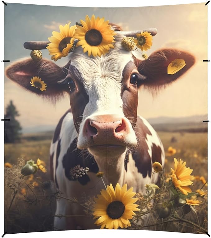 ALAZA Cow in Sunflower Field Beach Tent Sun Shelter Portable Canopy Sunshade for Outdoor Camping Picnics Backyard Fun 10x9 ft