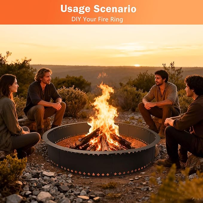 DFLU Smokeless Fire Pit Ring 48 inch Inner 52 inch Outer Large Firepit Ring Insert Metal Steel Round Firepit Ring for Outside Wood Burning DIY Fire Pits Outdoor Fire Place for Camping Patio Backyard